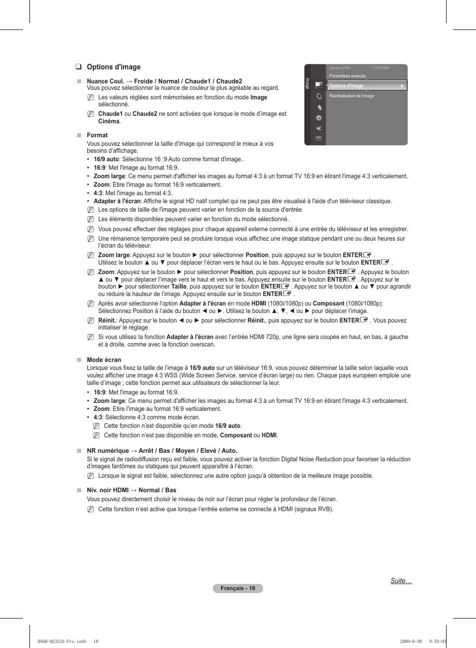 Options d'image | Samsung PS50B430P2W User Manual | Page 49 / 283