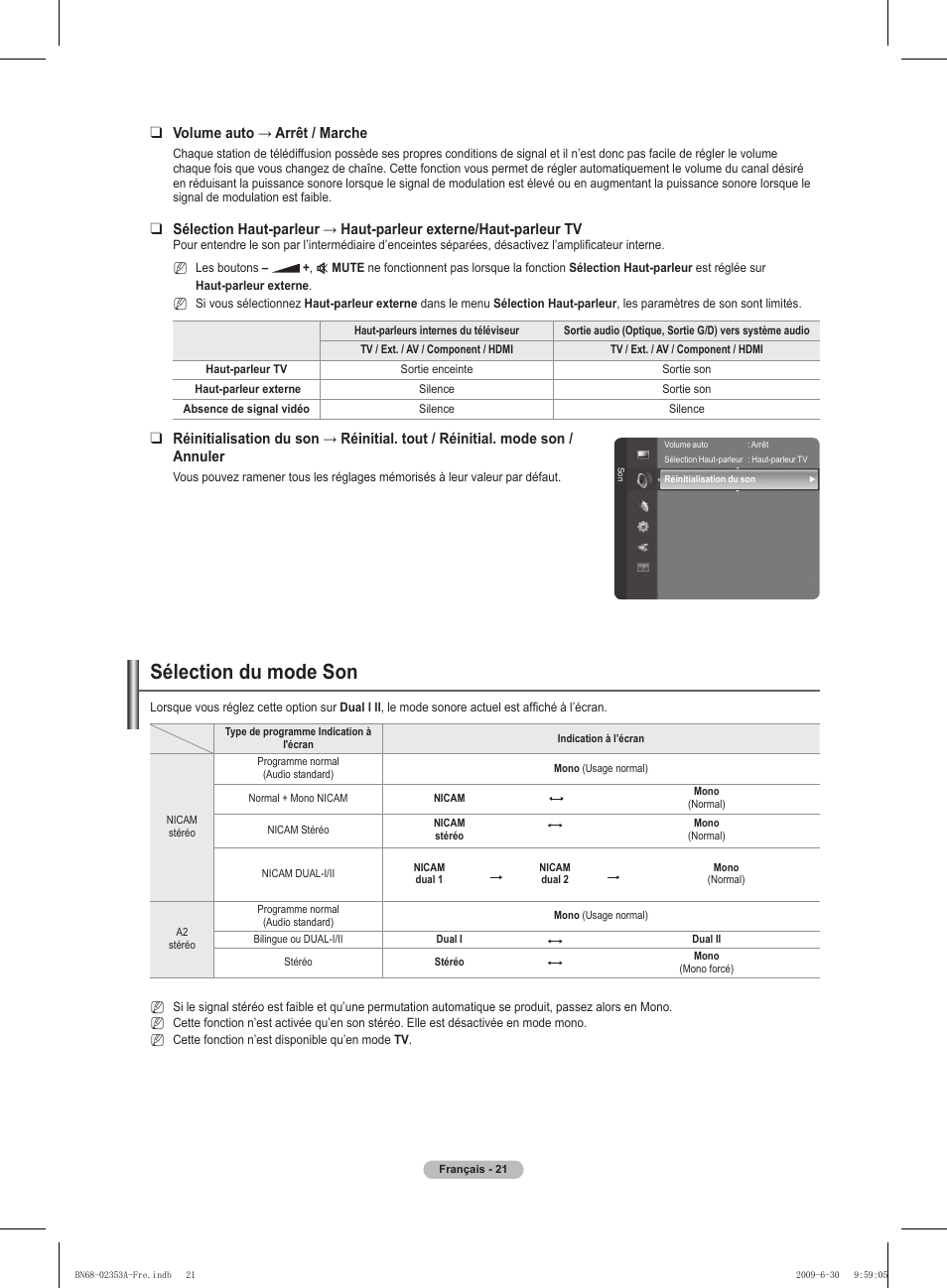 Sélection du mode son | Samsung PS50B430P2W User Manual | Page 52 / 283