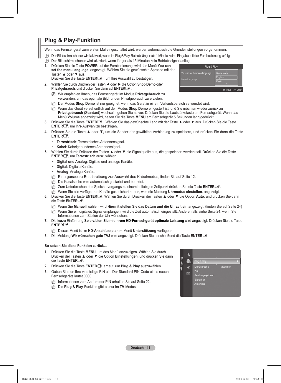Plug & play-funktion | Samsung PS50B430P2W User Manual | Page 73 / 283