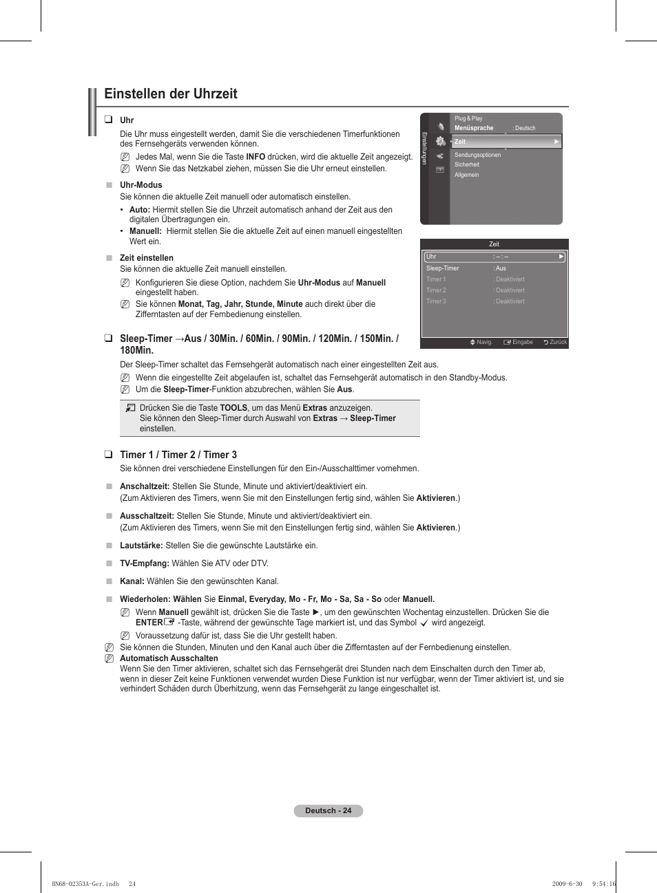Einstellen der uhrzeit, Timer 1 / timer 2 / timer 3 | Samsung PS50B430P2W User Manual | Page 86 / 283