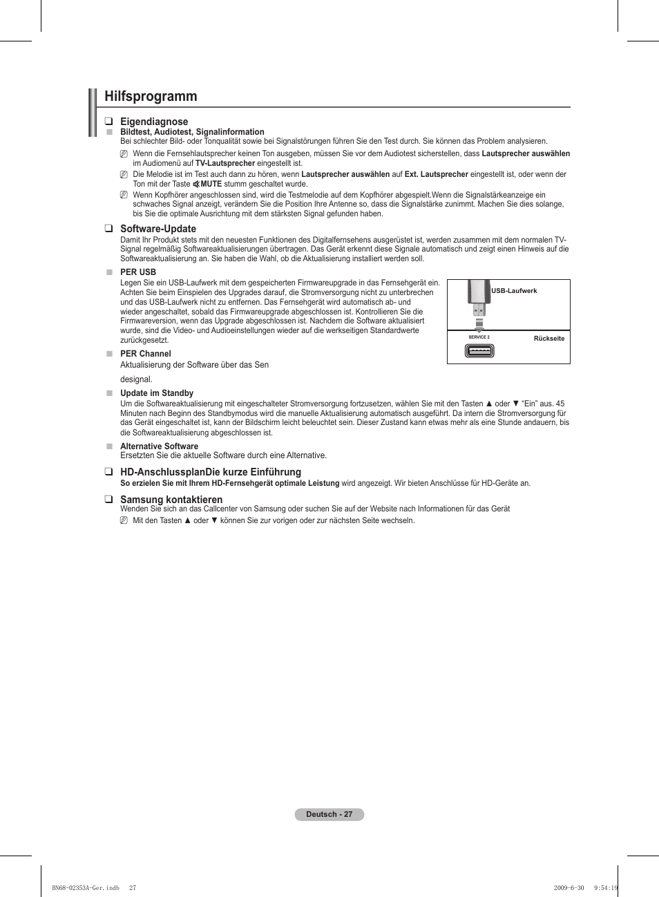 Hilfsprogramm | Samsung PS50B430P2W User Manual | Page 89 / 283