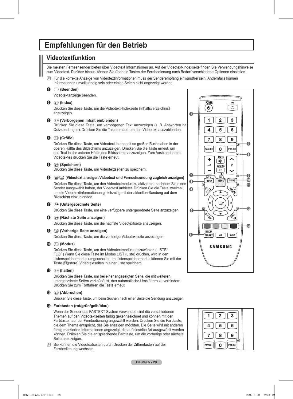 Empfehlungen für den betrieb, Videotextfunktion | Samsung PS50B430P2W User Manual | Page 90 / 283