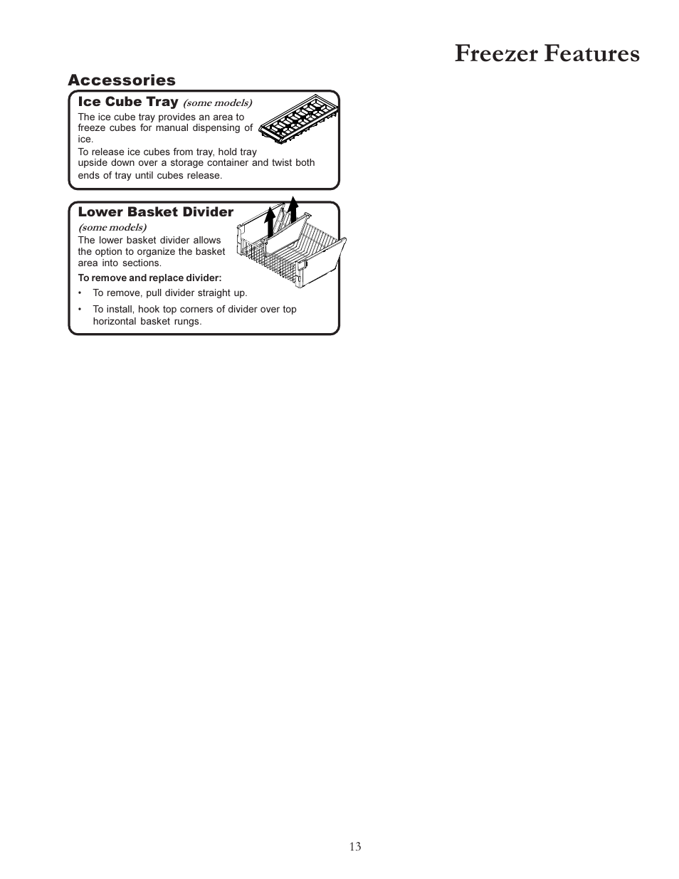 Freezer features, Accessories | Amana W10175445A User Manual | Page 13 / 60