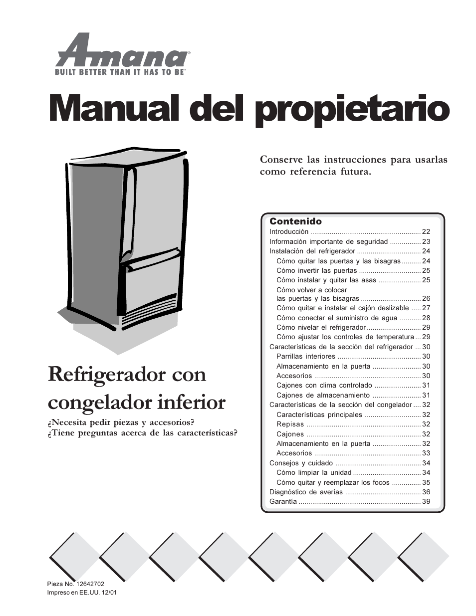 Manual del propietario, Refrigerador con congelador inferior | Amana W10175445A User Manual | Page 21 / 60