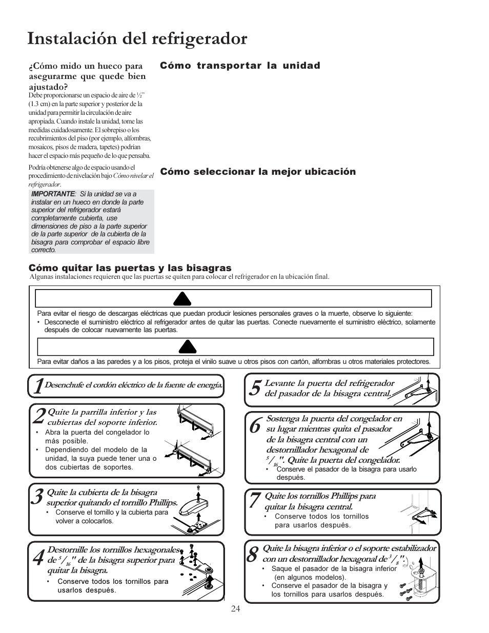 Instalación del refrigerador, Advertencia, Precaución | Amana W10175445A User Manual | Page 24 / 60