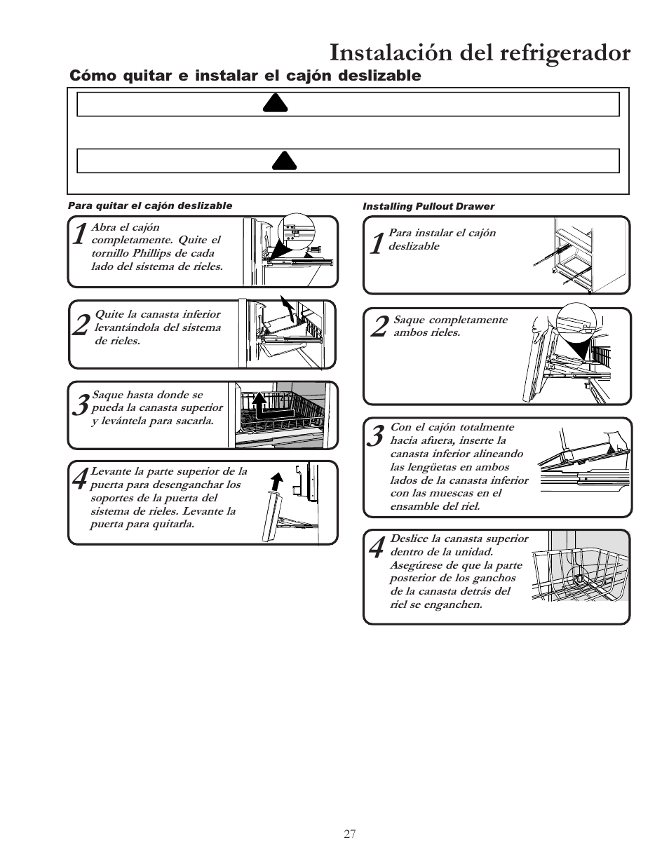 Instalación del refrigerador | Amana W10175445A User Manual | Page 27 / 60