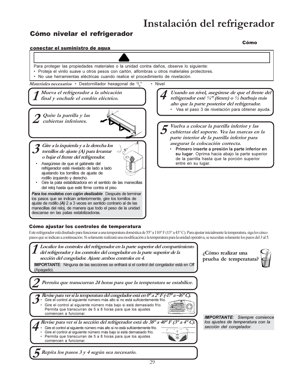 Instalación del refrigerador, Precaución | Amana W10175445A User Manual | Page 29 / 60