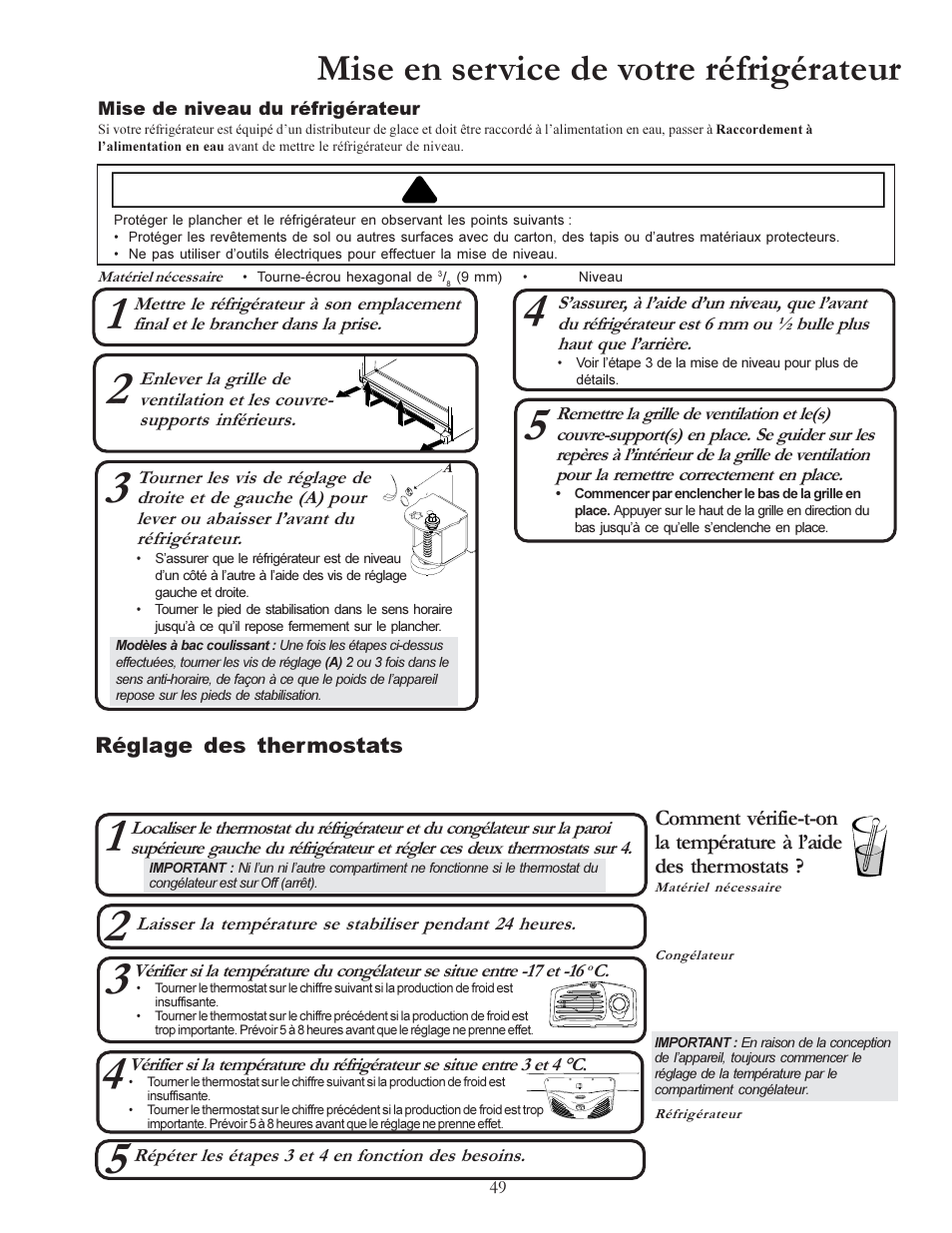 Mise en service de votre réfrigérateur, Attention | Amana W10175445A User Manual | Page 49 / 60