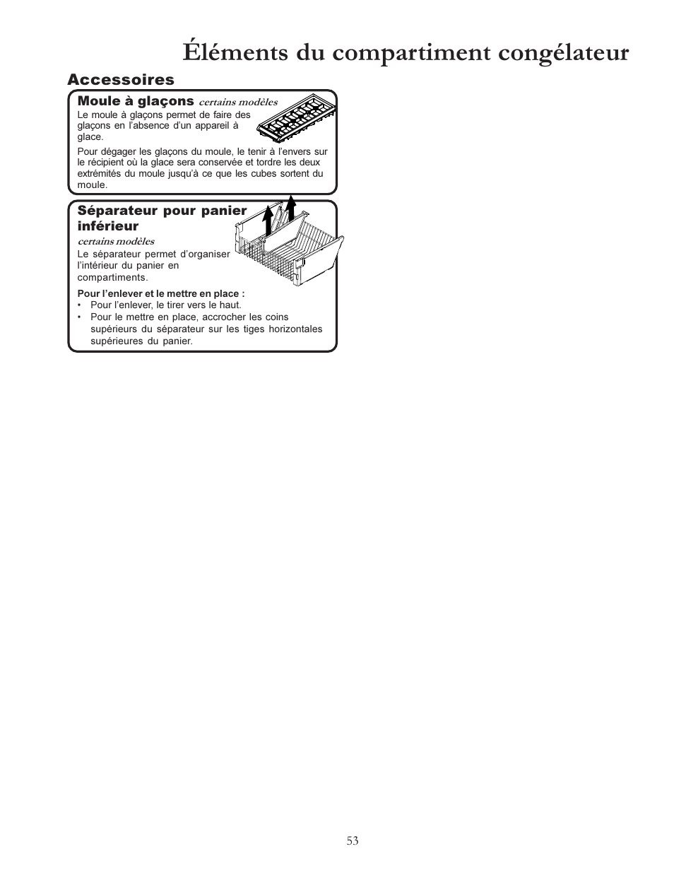 Éléments du compartiment congélateur, Accessoires | Amana W10175445A User Manual | Page 53 / 60