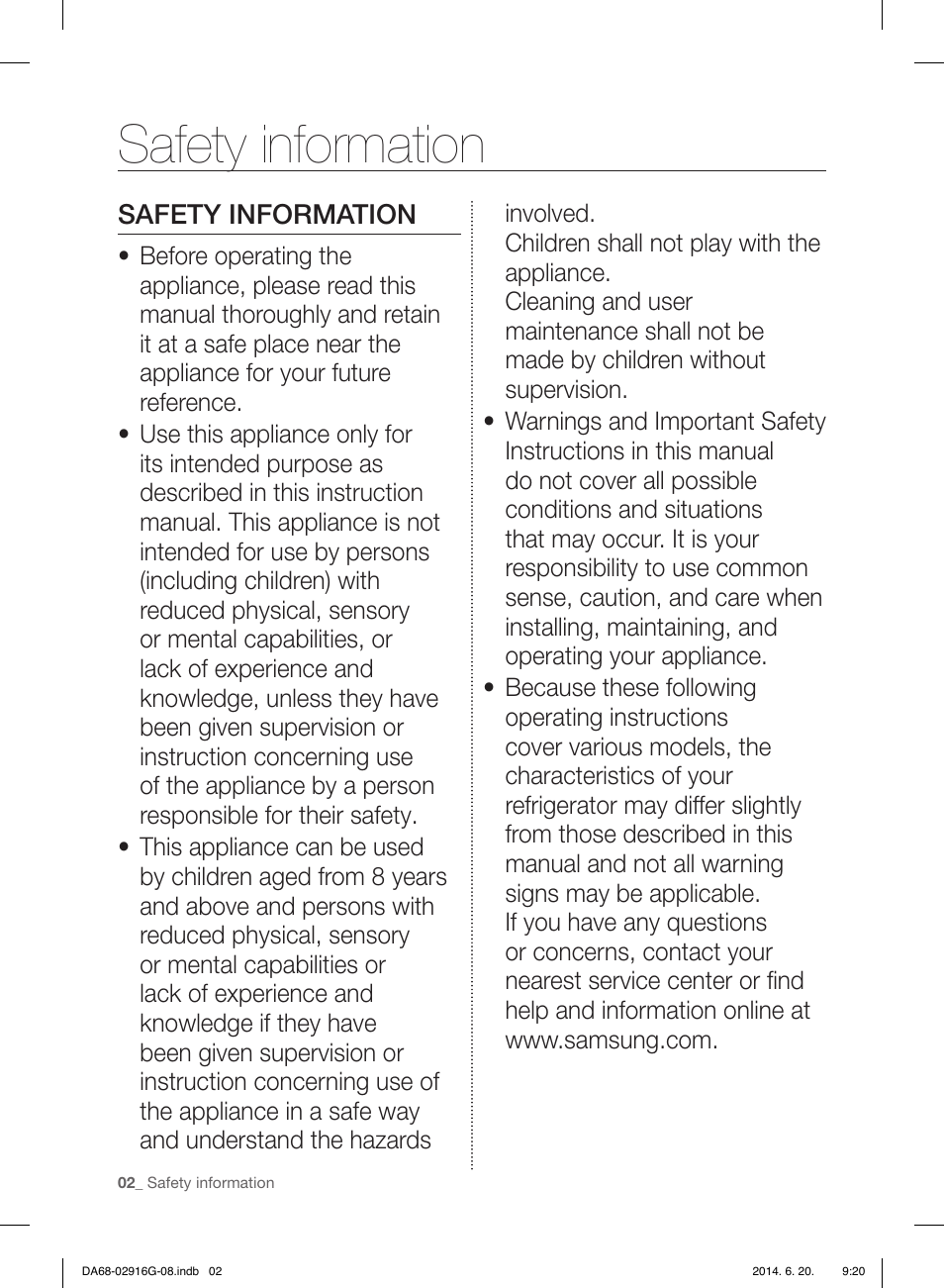 Safety information | Samsung RF24FSEDBSR User Manual | Page 122 / 160