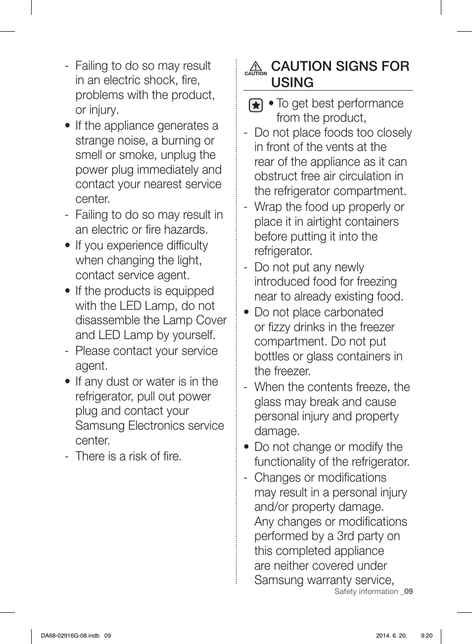 Caution signs for using | Samsung RF24FSEDBSR User Manual | Page 129 / 160