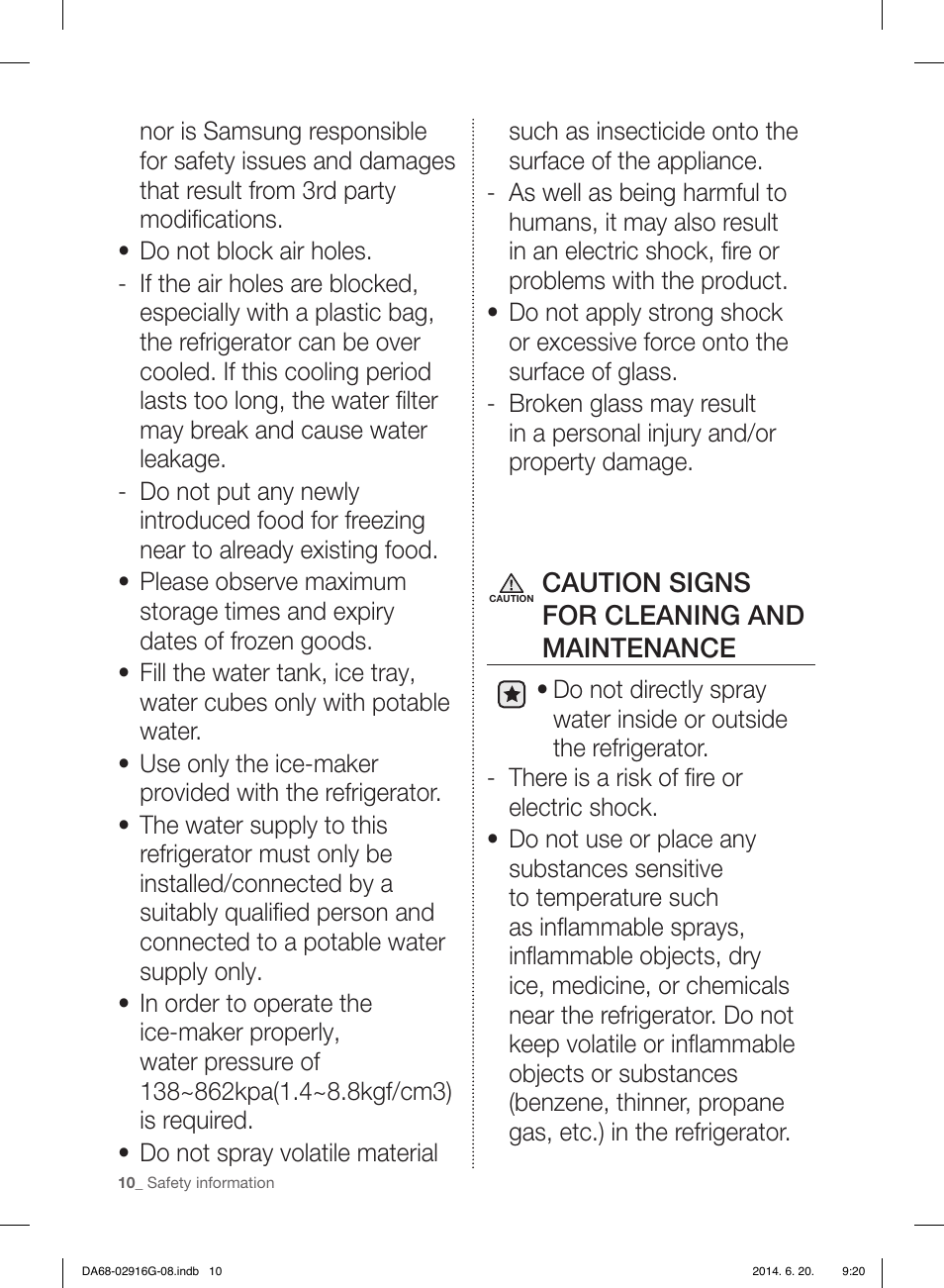 Caution signs for cleaning and maintenance | Samsung RF24FSEDBSR User Manual | Page 130 / 160