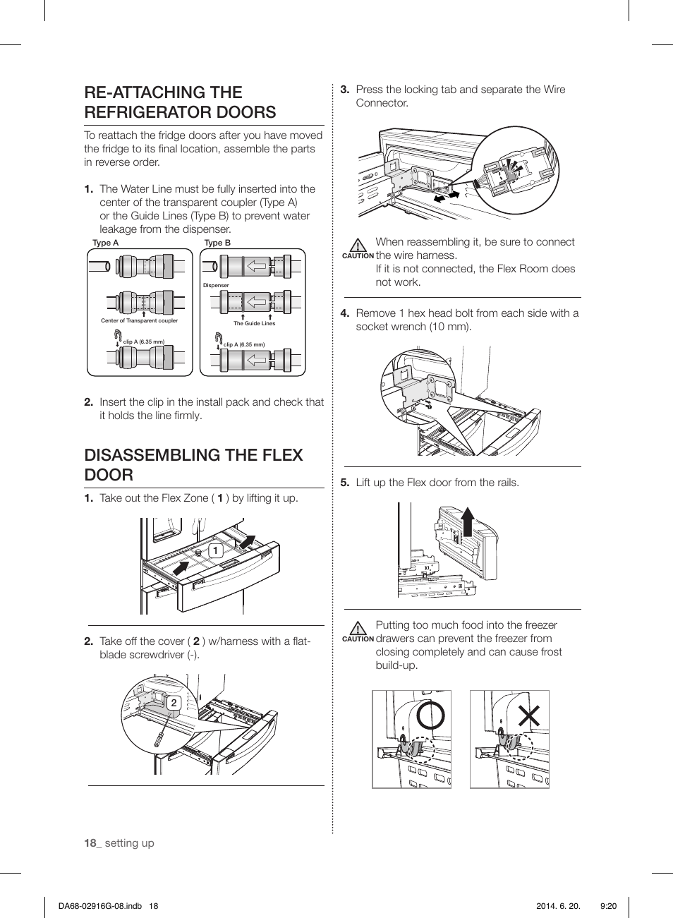 Re-attaching the refrigerator doors, Disassembling the flex door | Samsung RF24FSEDBSR User Manual | Page 138 / 160