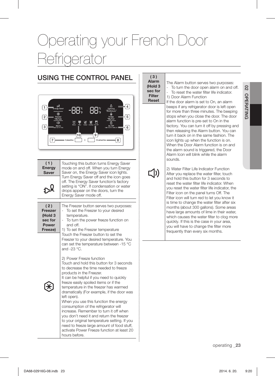 Operating your french door refrigerator, Using the control panel | Samsung RF24FSEDBSR User Manual | Page 143 / 160