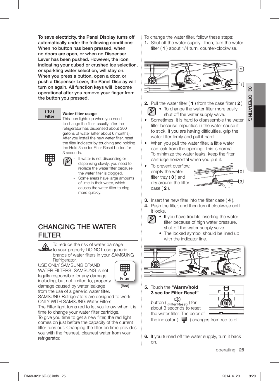 Changing the water filter | Samsung RF24FSEDBSR User Manual | Page 145 / 160