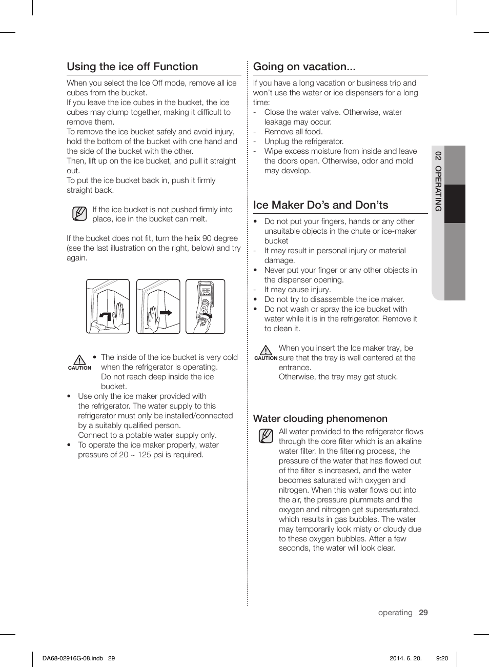 Using the ice off function, Going on vacation, Ice maker do’s and don’ts | Water clouding phenomenon | Samsung RF24FSEDBSR User Manual | Page 149 / 160