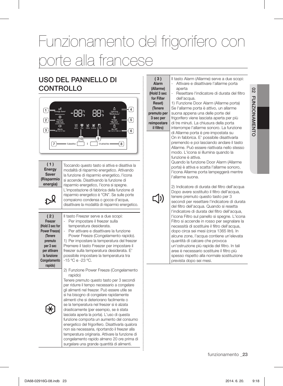 Uso del pannello di controllo | Samsung RF24FSEDBSR User Manual | Page 23 / 160