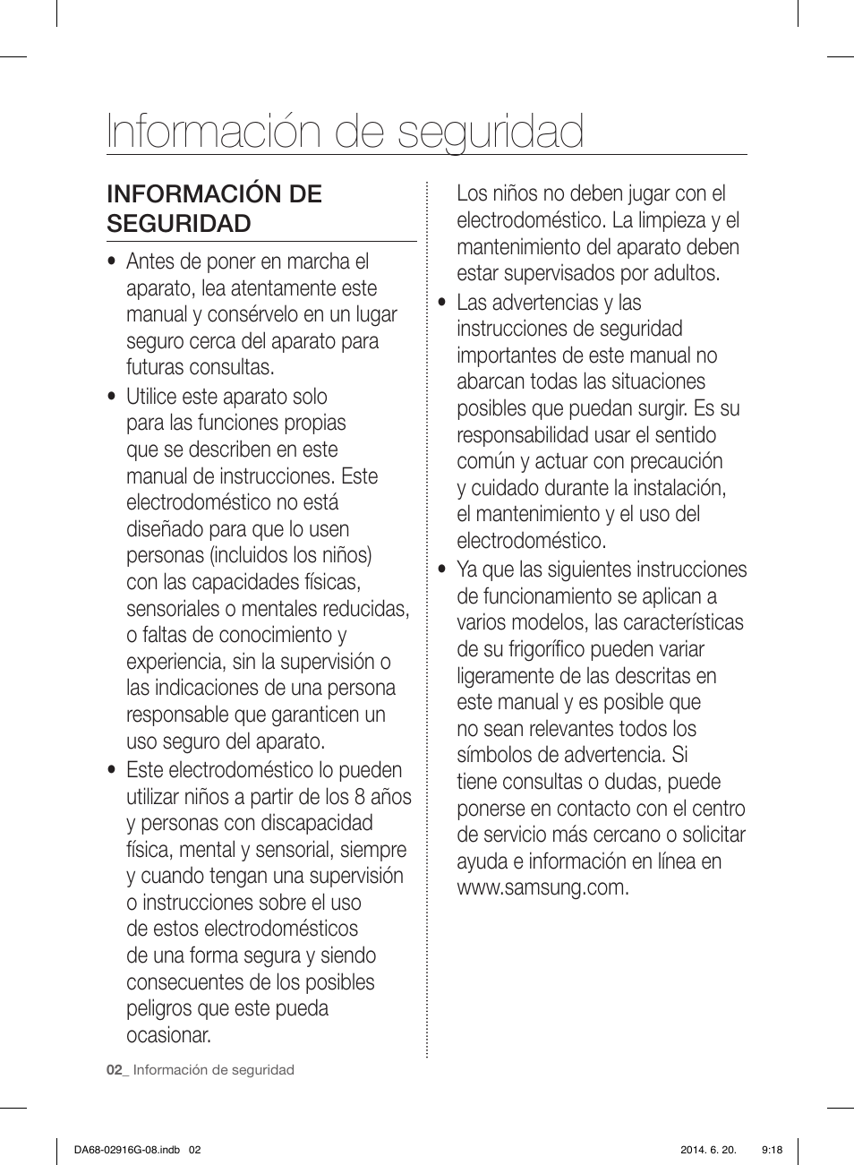 Información de seguridad | Samsung RF24FSEDBSR User Manual | Page 42 / 160