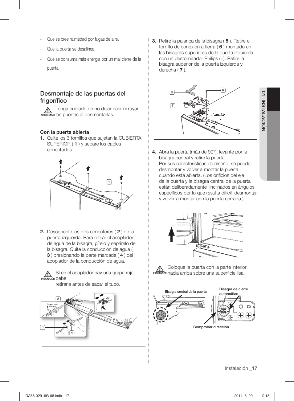 Desmontaje de las puertas del frigoríﬁ co | Samsung RF24FSEDBSR User Manual | Page 57 / 160