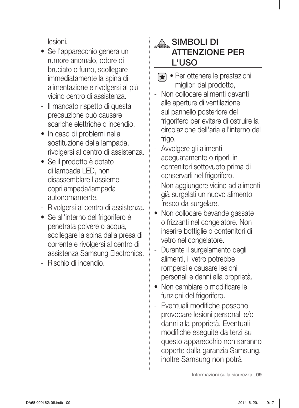 Simboli di attenzione per l'uso | Samsung RF24FSEDBSR User Manual | Page 9 / 160