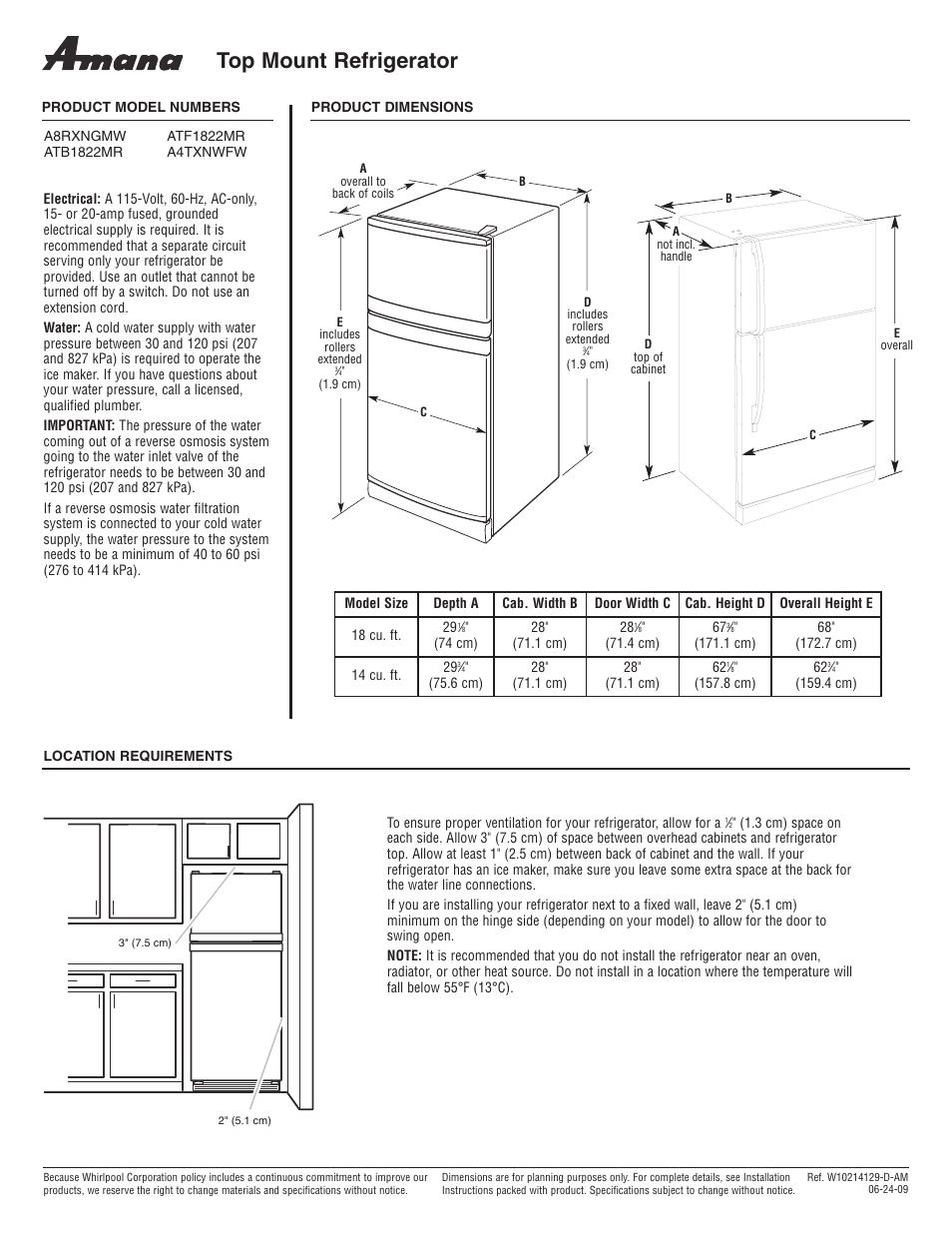 Amana A4TXNWFW User Manual | 1 page