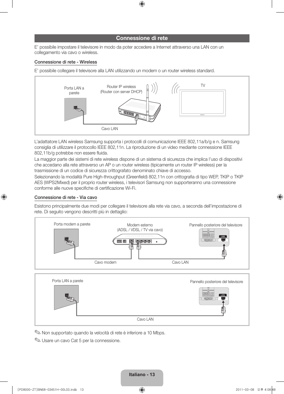 Connessione di rete | Samsung PS64D8000FQ User Manual | Page 33 / 60