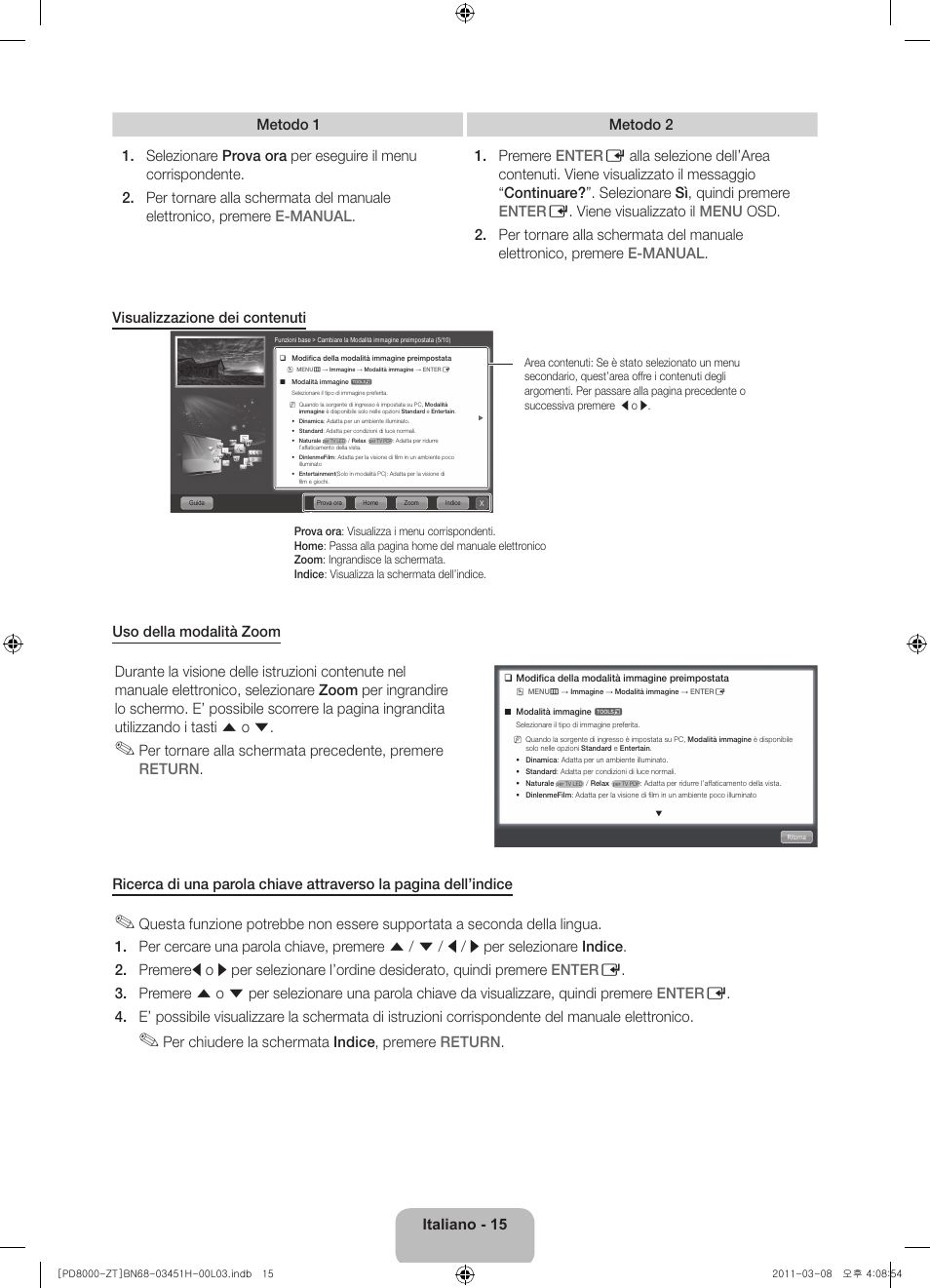 Per chiudere la schermata indice, premere return | Samsung PS64D8000FQ User Manual | Page 35 / 60