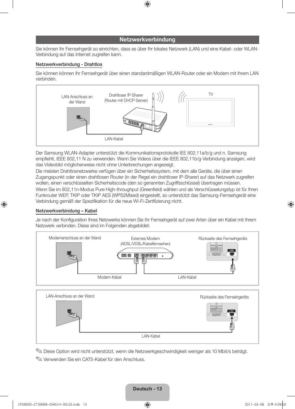 Netzwerkverbindung | Samsung PS64D8000FQ User Manual | Page 53 / 60