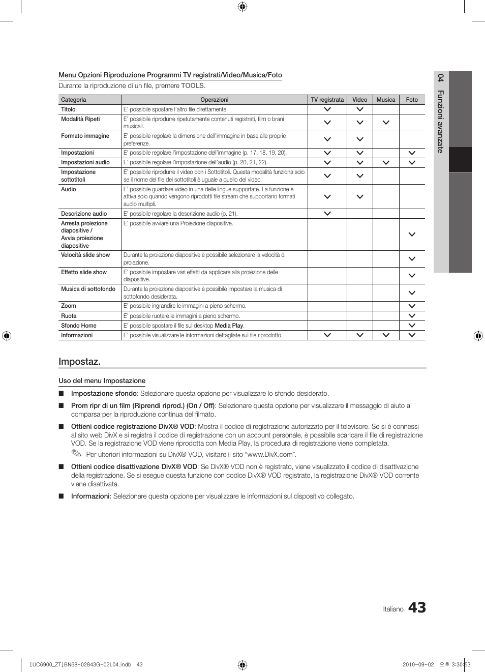 Impostaz | Samsung UE46C6900VQ User Manual | Page 105 / 186