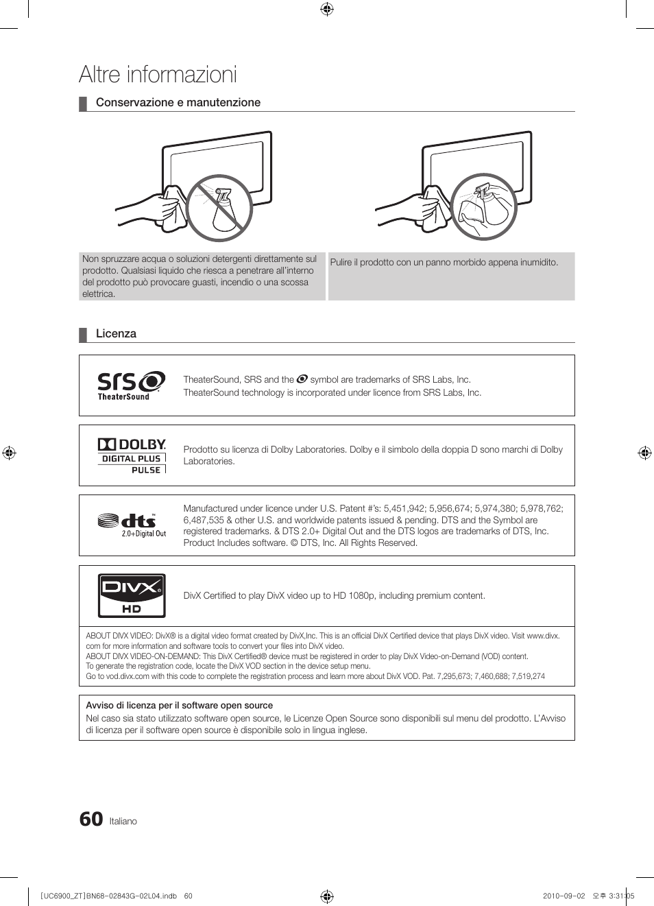 Altre informazioni | Samsung UE46C6900VQ User Manual | Page 122 / 186