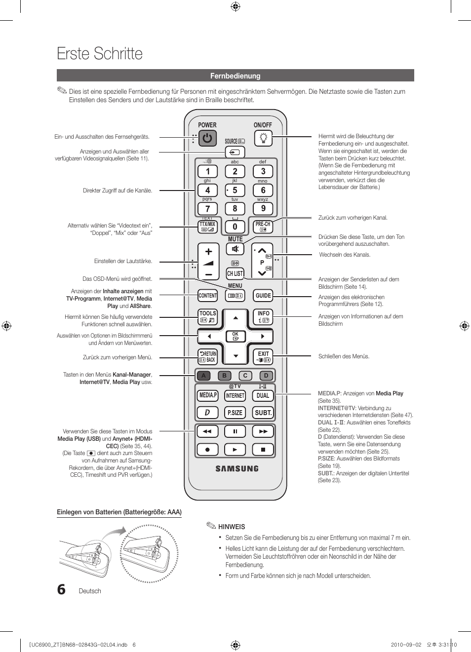 Erste schritte | Samsung UE46C6900VQ User Manual | Page 130 / 186