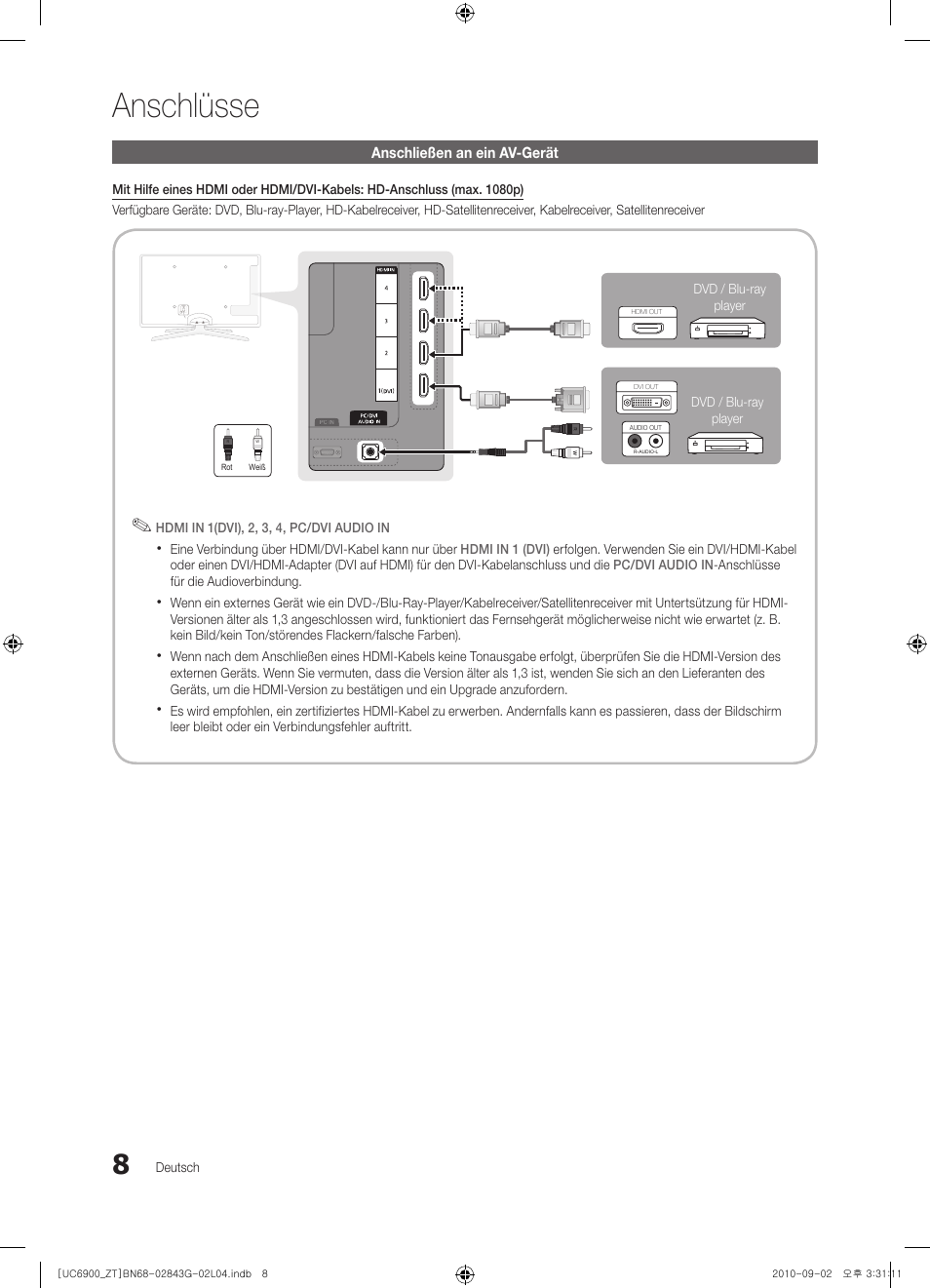 Anschlüsse | Samsung UE46C6900VQ User Manual | Page 132 / 186