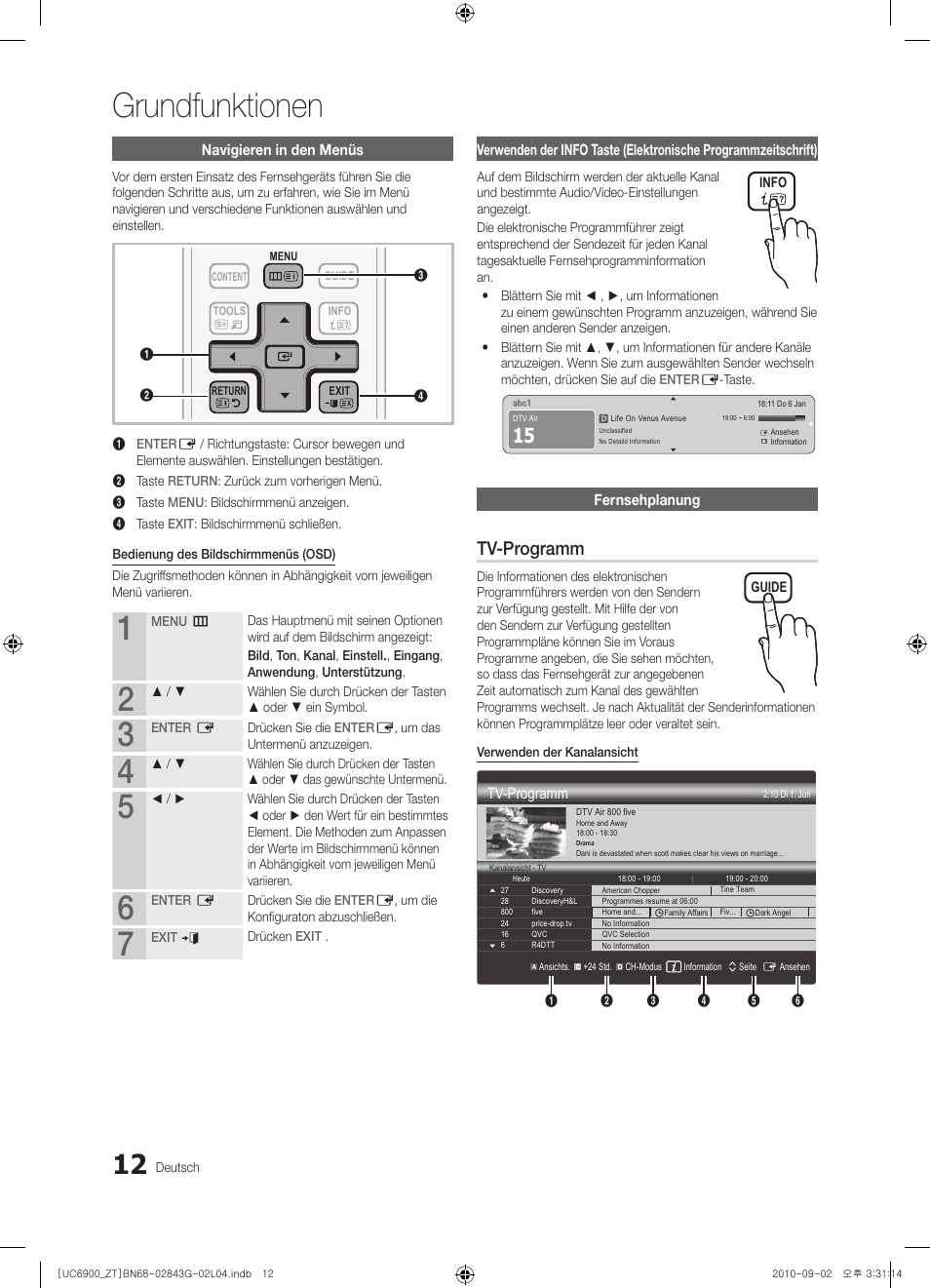Grundfunktionen, Tv-programm | Samsung UE46C6900VQ User Manual | Page 136 / 186