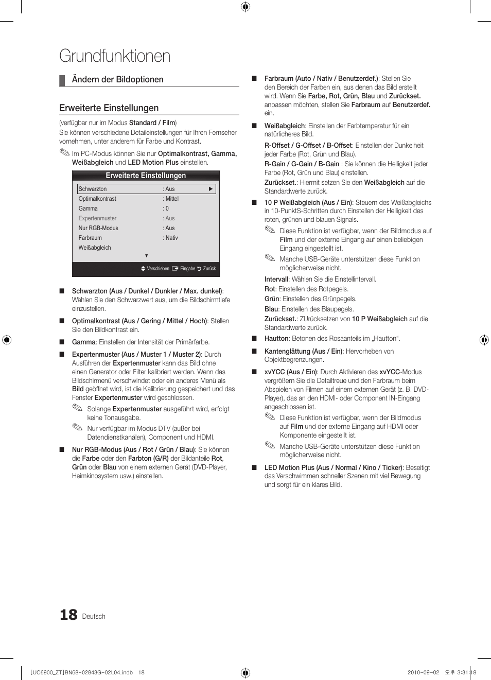 Grundfunktionen, Erweiterte einstellungen | Samsung UE46C6900VQ User Manual | Page 142 / 186