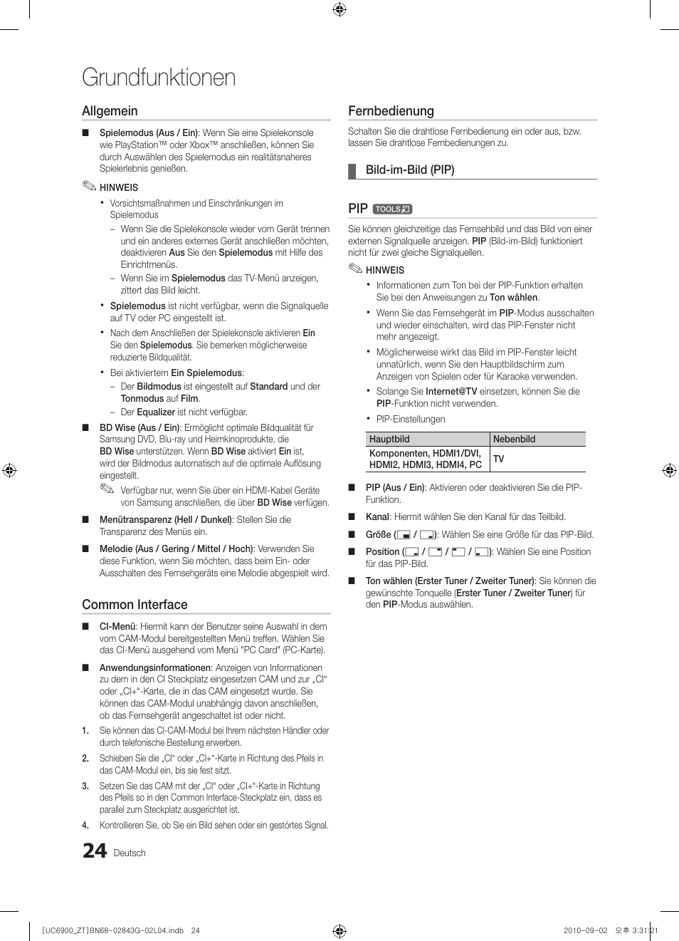 Grundfunktionen, Allgemein, Common interface | Fernbedienung | Samsung UE46C6900VQ User Manual | Page 148 / 186