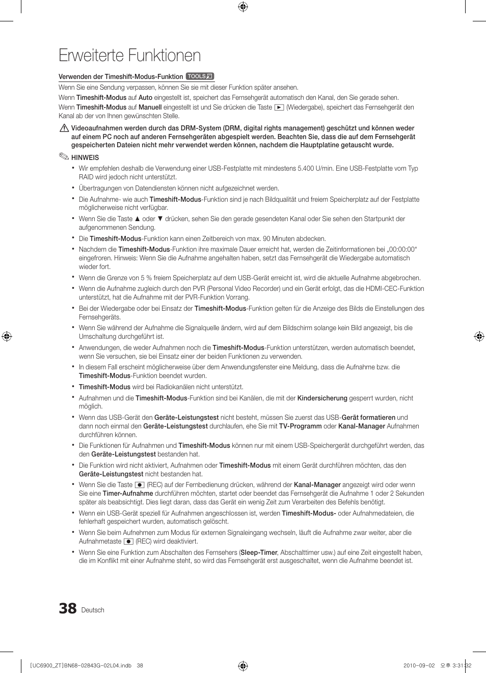 Erweiterte funktionen | Samsung UE46C6900VQ User Manual | Page 162 / 186