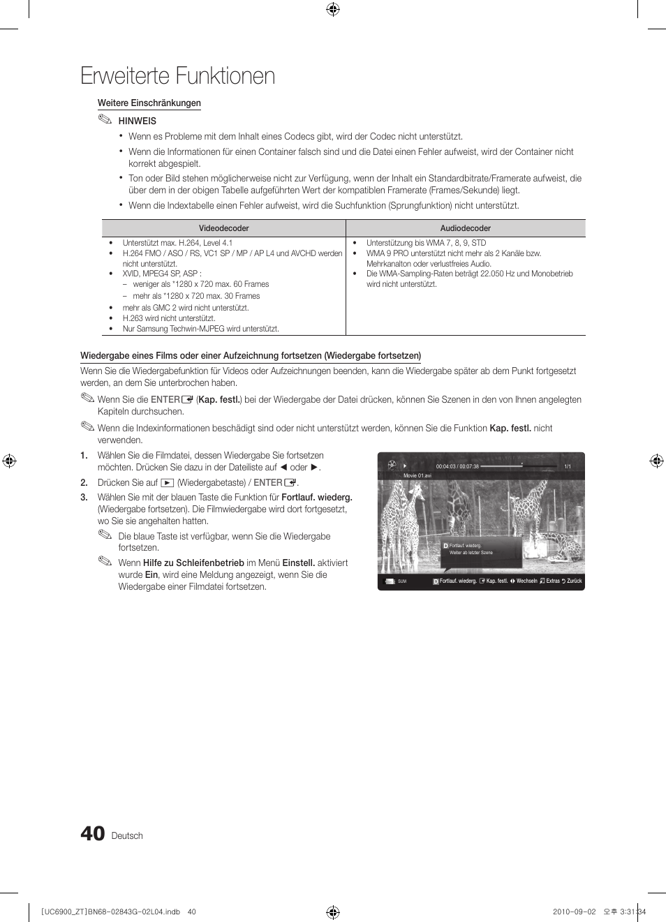 Erweiterte funktionen | Samsung UE46C6900VQ User Manual | Page 164 / 186