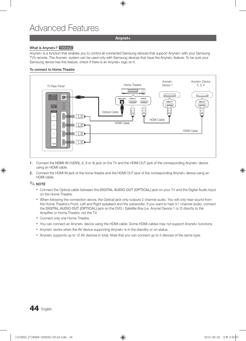 Advanced features | Samsung UE46C6900VQ User Manual | Page 44 / 186