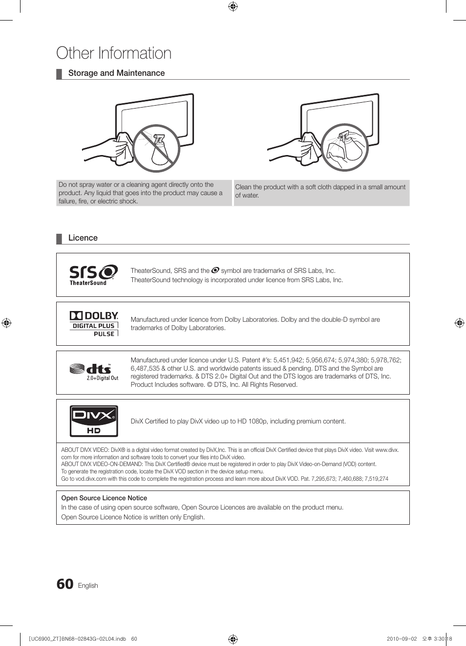 Other information | Samsung UE46C6900VQ User Manual | Page 60 / 186