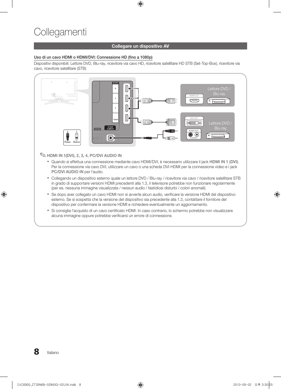 Collegamenti | Samsung UE46C6900VQ User Manual | Page 70 / 186