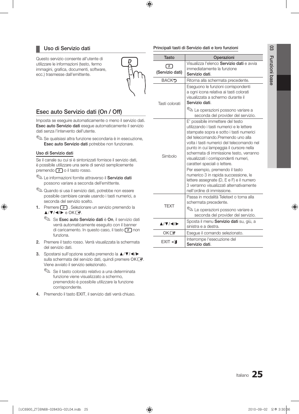 Esec auto servizio dati (on / off) | Samsung UE46C6900VQ User Manual | Page 87 / 186