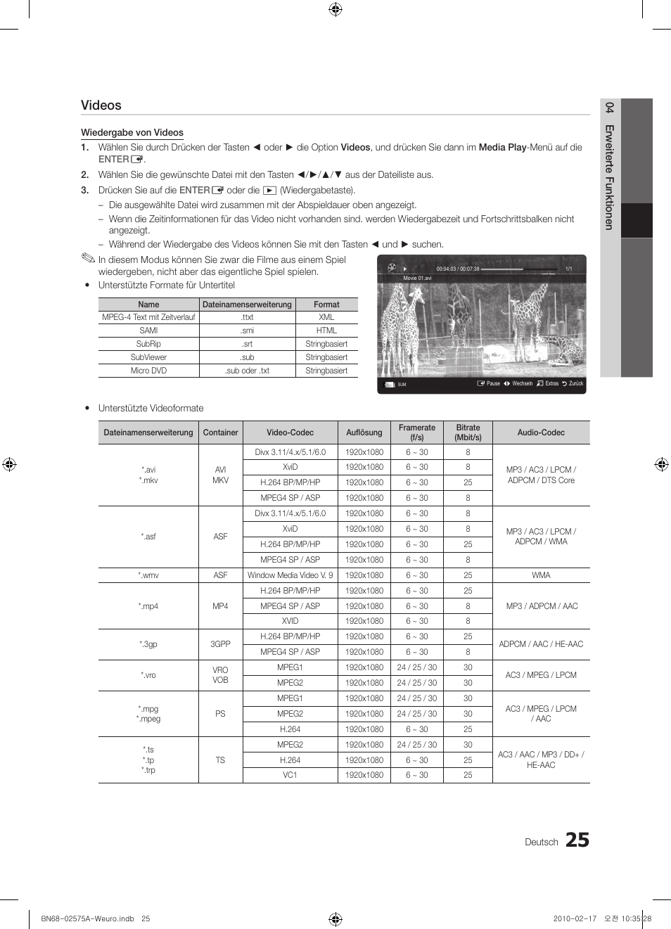 Videos | Samsung PS50C450B1W User Manual | Page 105 / 361