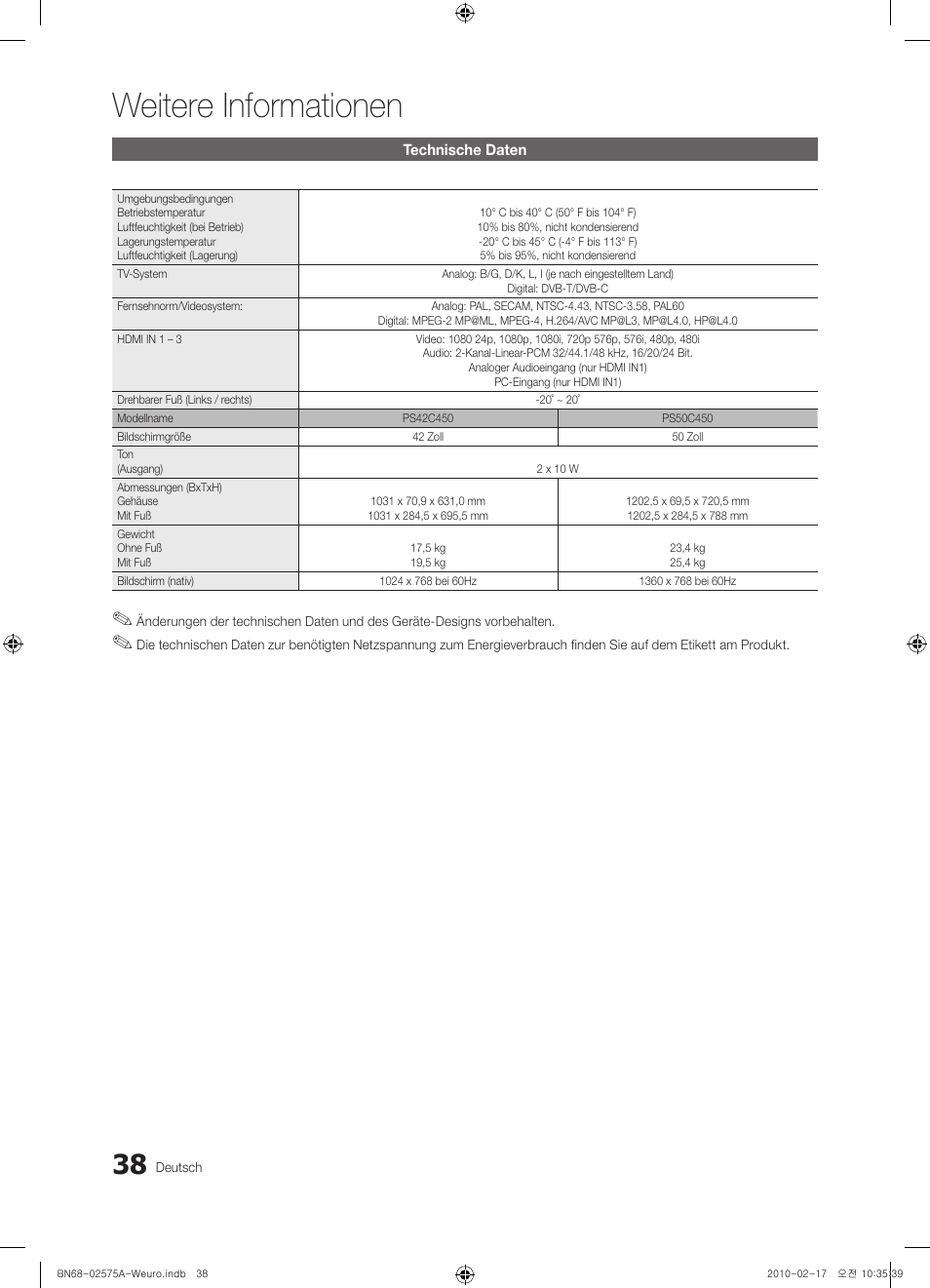 Weitere informationen | Samsung PS50C450B1W User Manual | Page 118 / 361