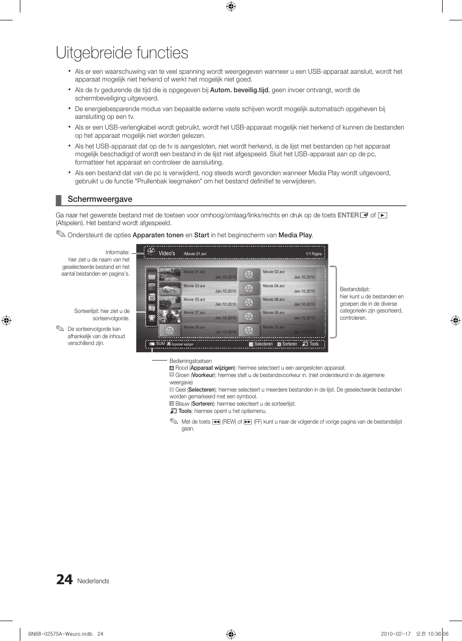 Uitgebreide functies, Schermweergave | Samsung PS50C450B1W User Manual | Page 144 / 361