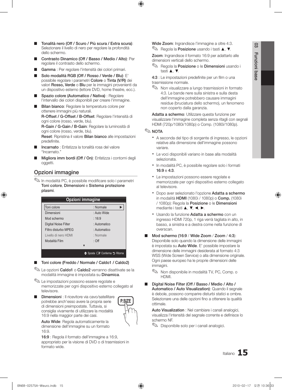 Opzioni immagine | Samsung PS50C450B1W User Manual | Page 175 / 361
