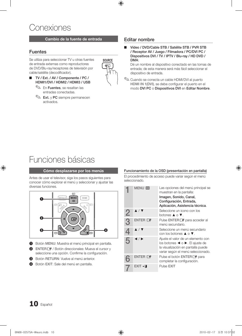 Conexiones funciones básicas, Fuentes, Editar nombre | Samsung PS50C450B1W User Manual | Page 210 / 361