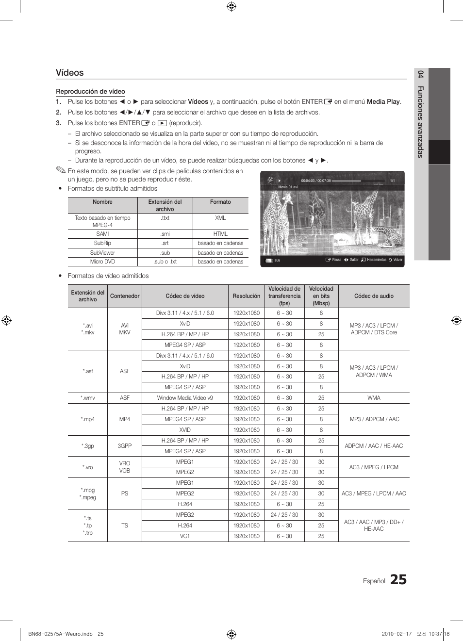 Vídeos | Samsung PS50C450B1W User Manual | Page 225 / 361