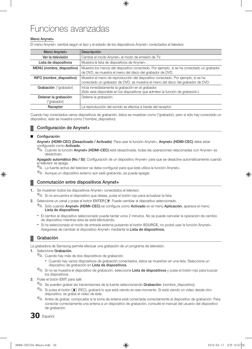 Funciones avanzadas | Samsung PS50C450B1W User Manual | Page 230 / 361