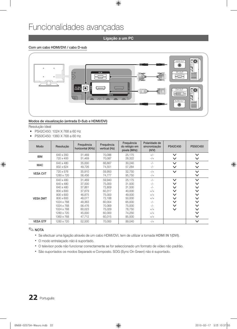 Funcionalidades avançadas | Samsung PS50C450B1W User Manual | Page 262 / 361