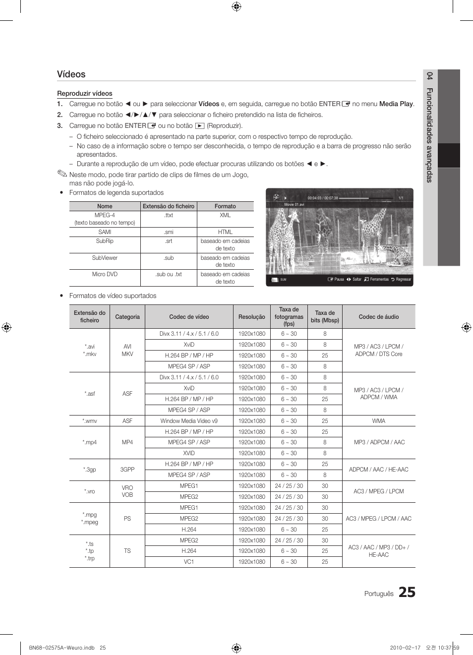 Vídeos | Samsung PS50C450B1W User Manual | Page 265 / 361